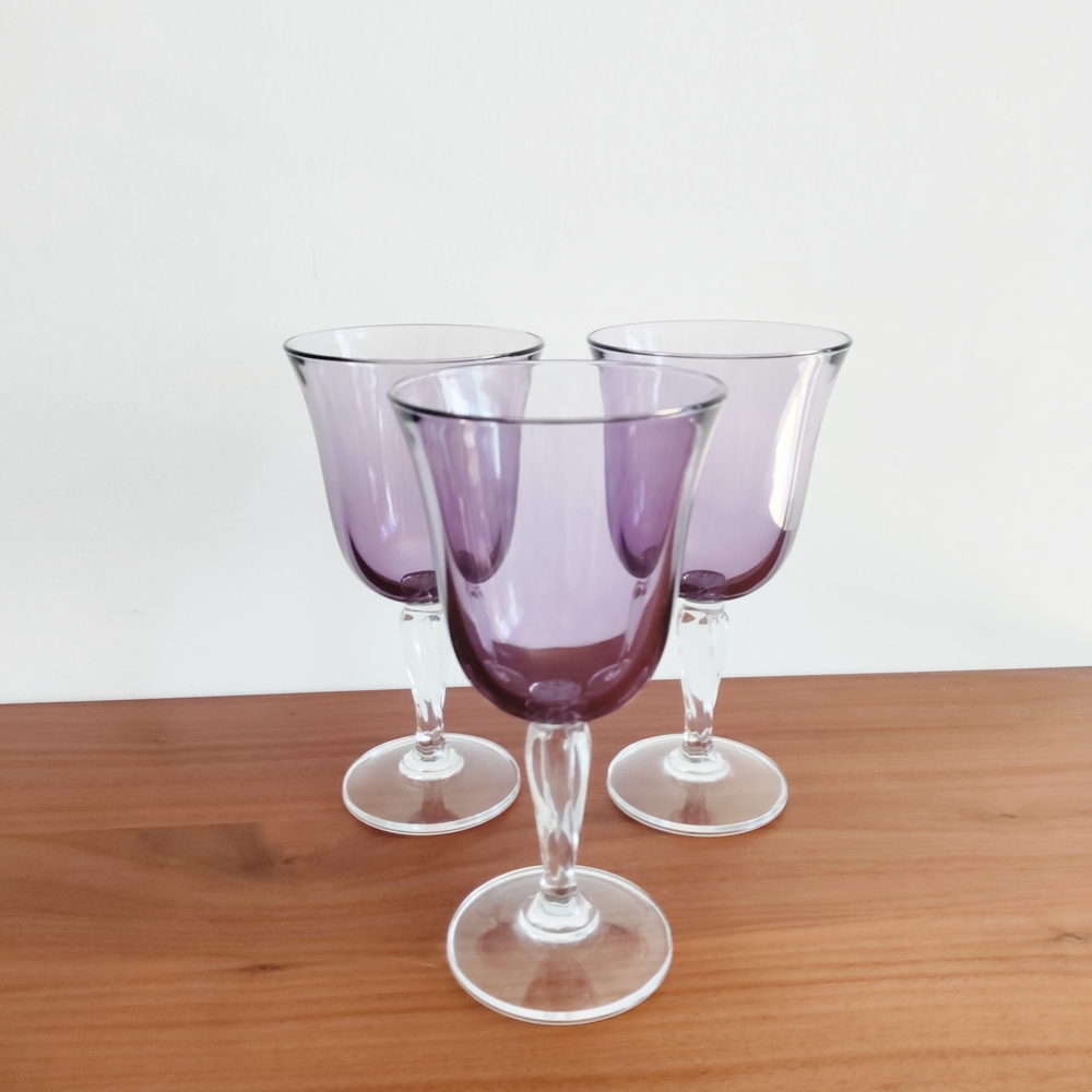 Elegant Purple Wine/Water Glass Set of 3 made in France - Cristal D'Arques